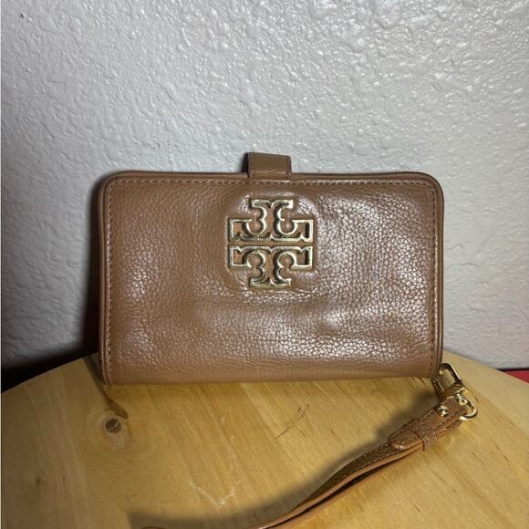 Tory Burch Brown Leather Wristlet Wallet phone case - Picture 2 of 8